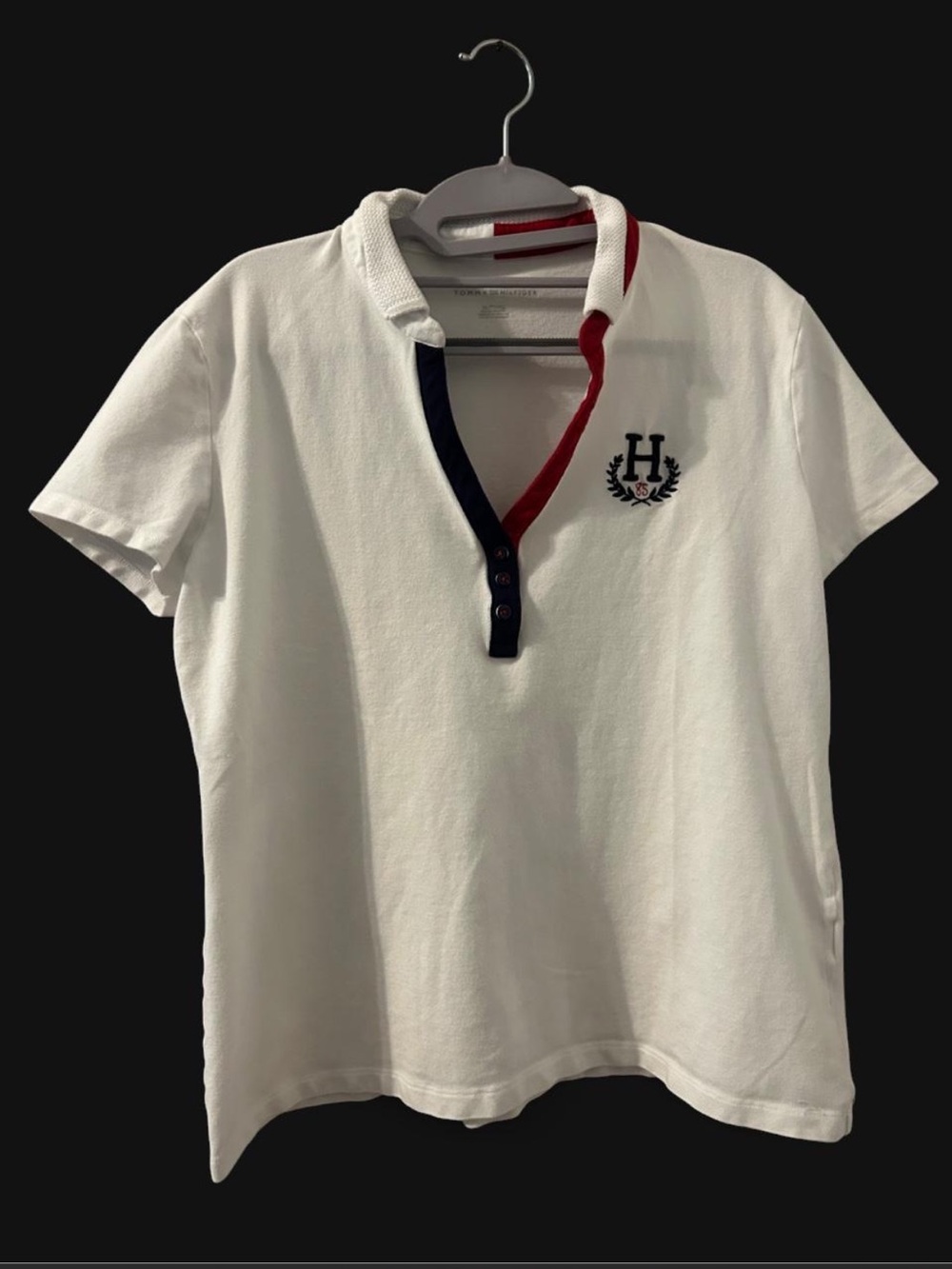 Tommy Hilfiger White Short-Sleeve Polo with Navy & Red Trim